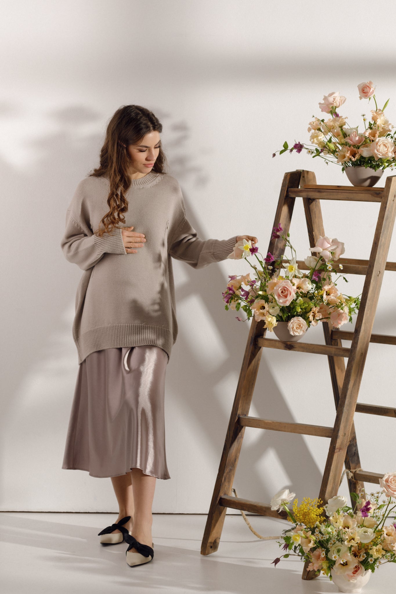 Beige maternity oversized sweater