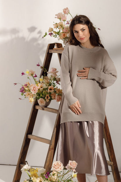 Beige maternity oversized sweater
