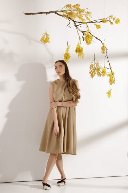 Beige A-line maternity dress