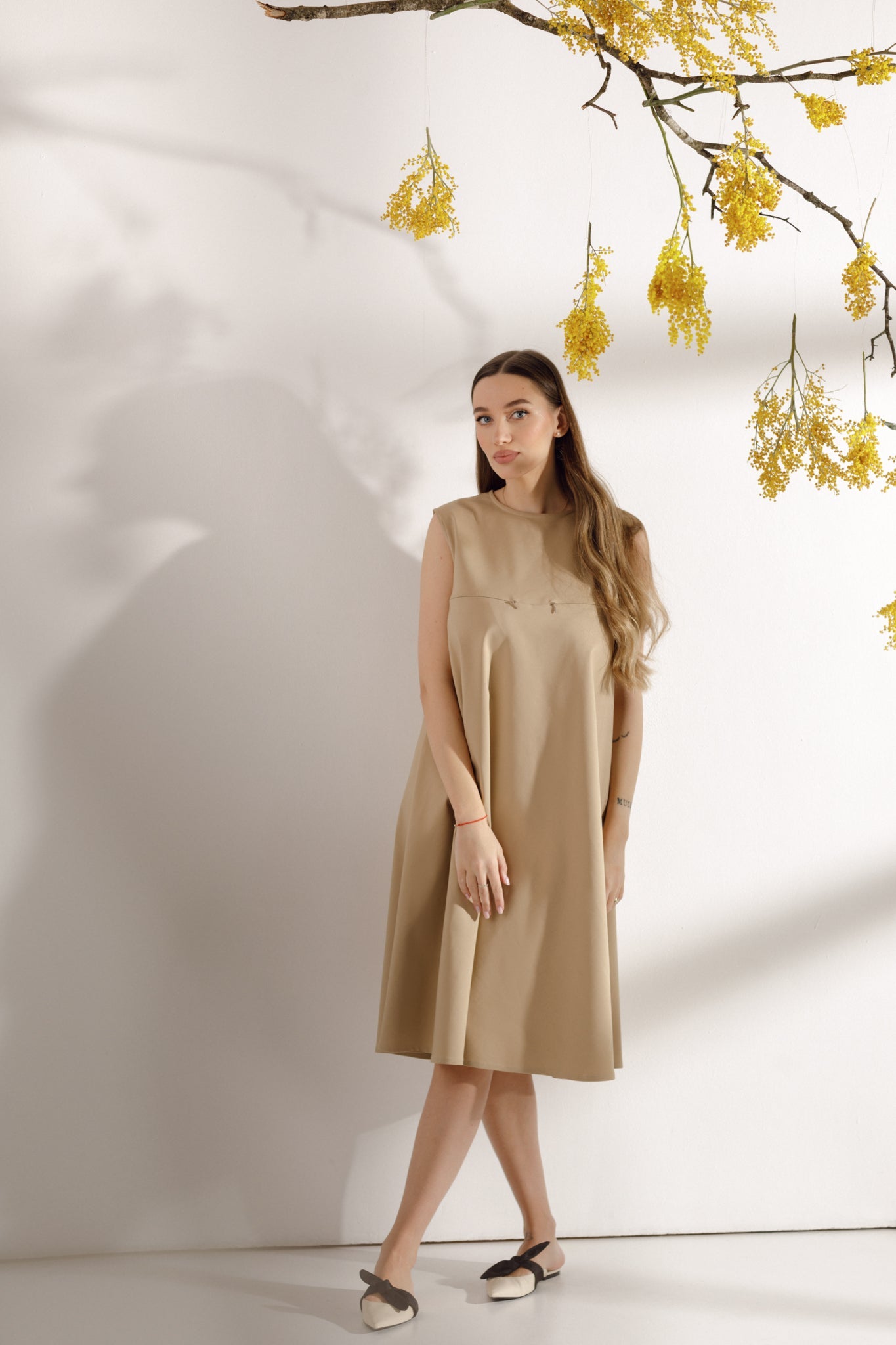 Beige A-line maternity dress