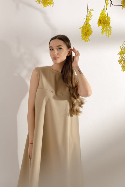 Beige A-line maternity dress