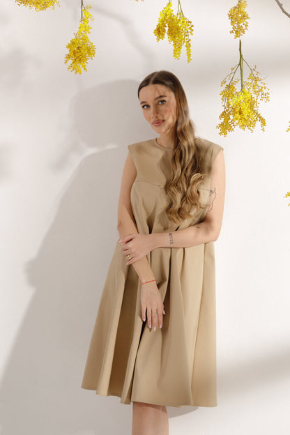 Beige A-line maternity dress