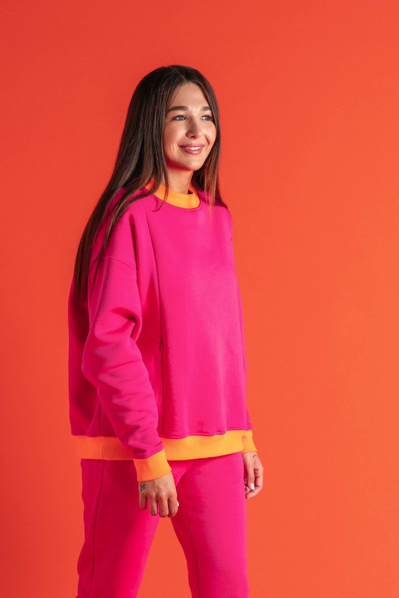 Sweatshirt Colorblock Fuchsia