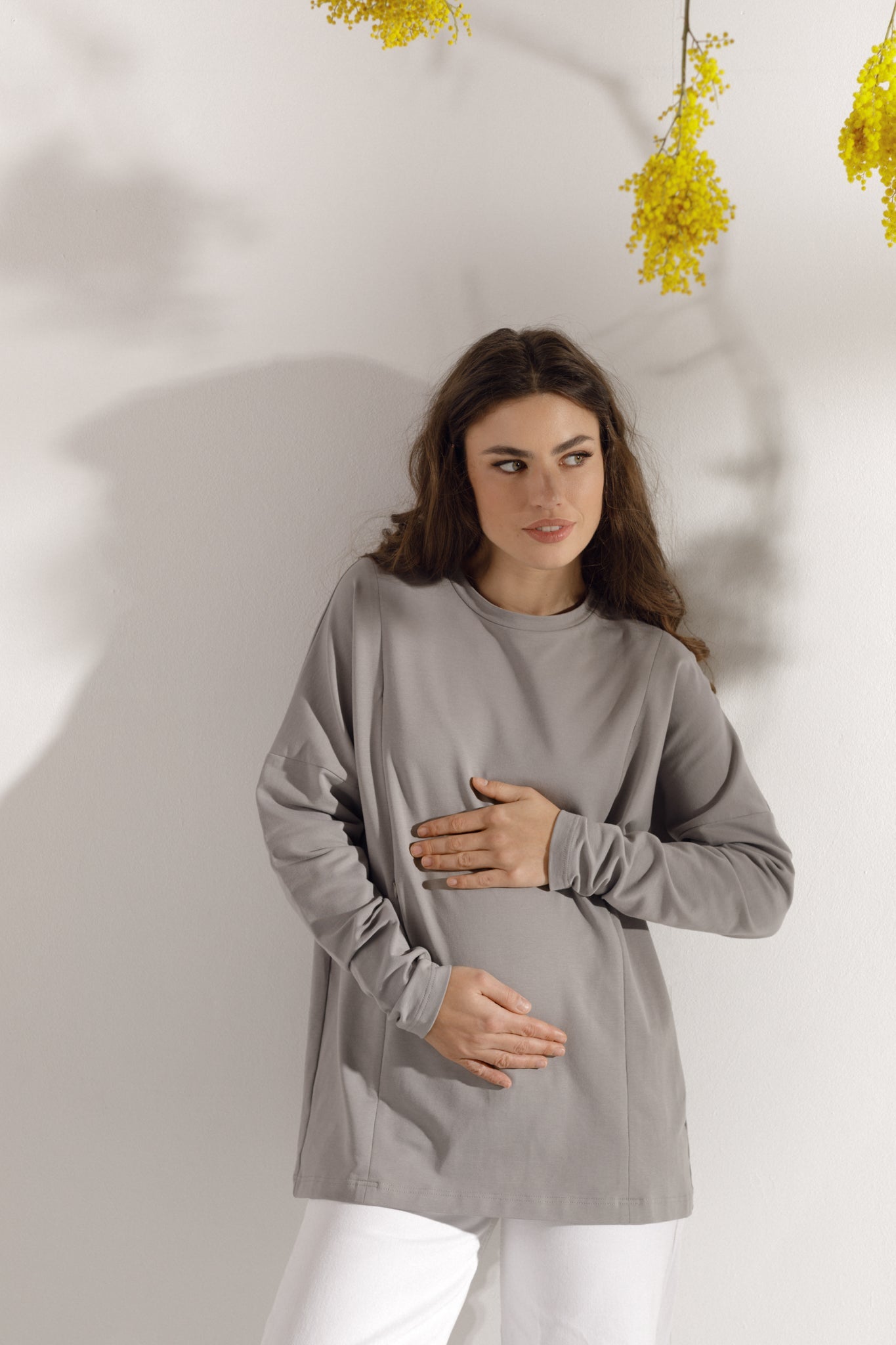 Long-sleeve maternity top Stone